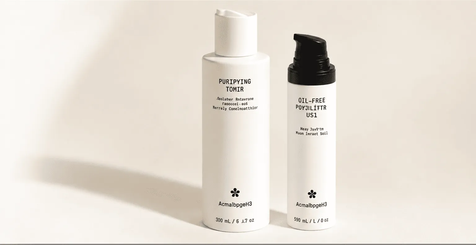 Purifying Toner and Oil-Free Moisturizer bottles standing together