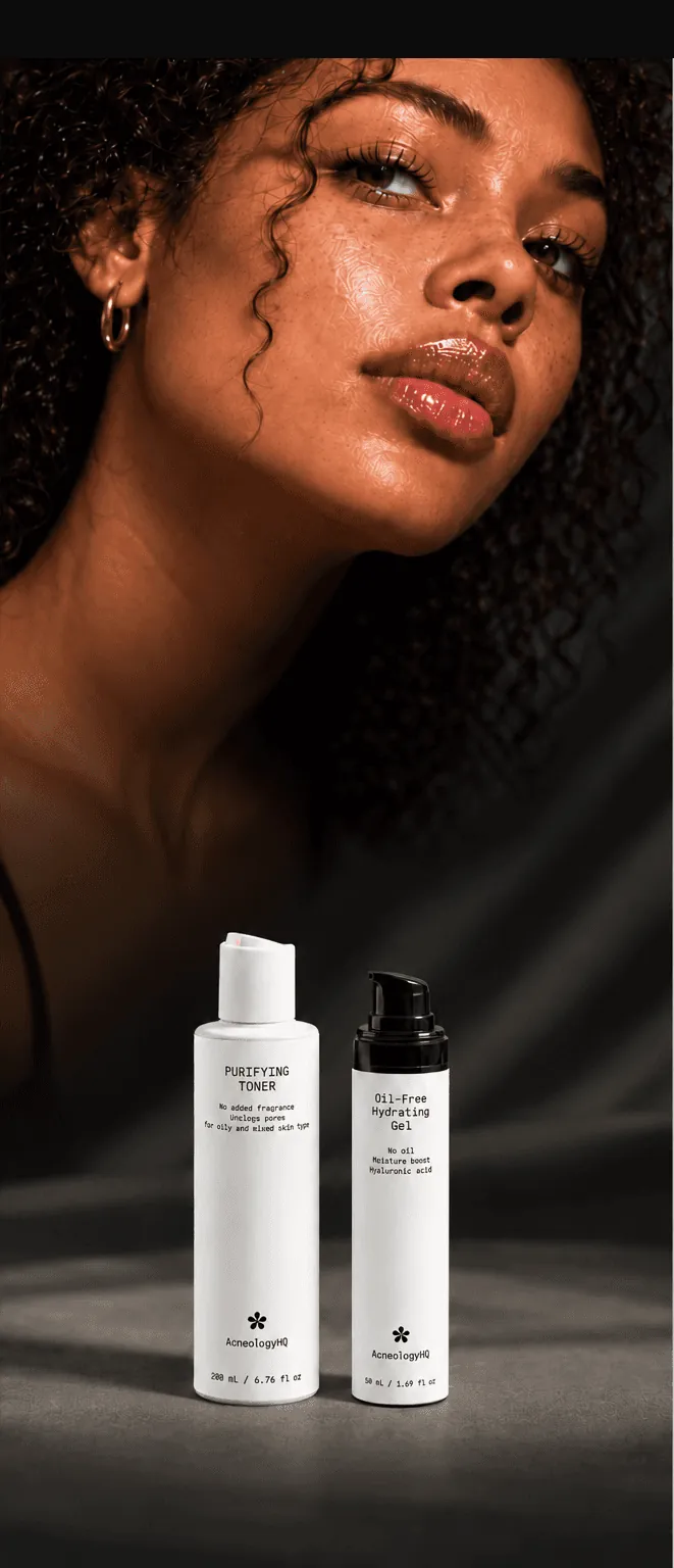 Portrait with the Clear and Hydrate products in the foreground