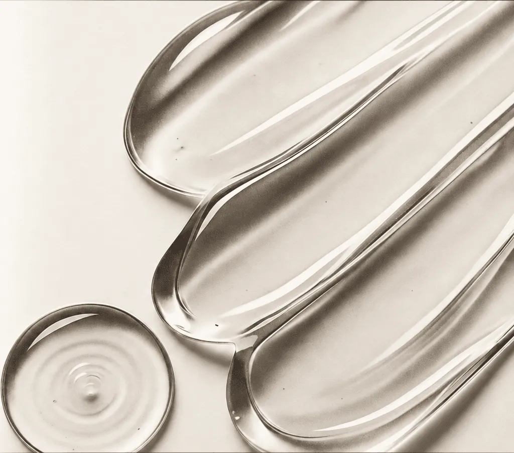 Clear skincare gel arranged in smooth translucent swatches