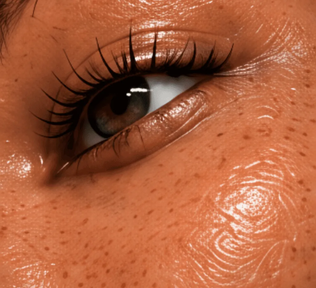 Close view of the eye and cheek