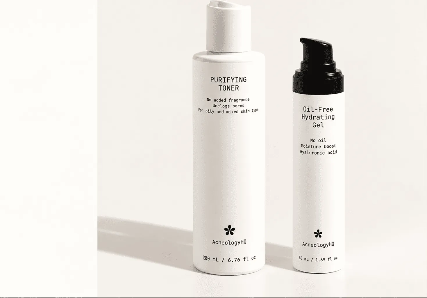 Purifying Toner and Oil-Free Hydrating Gel standing together