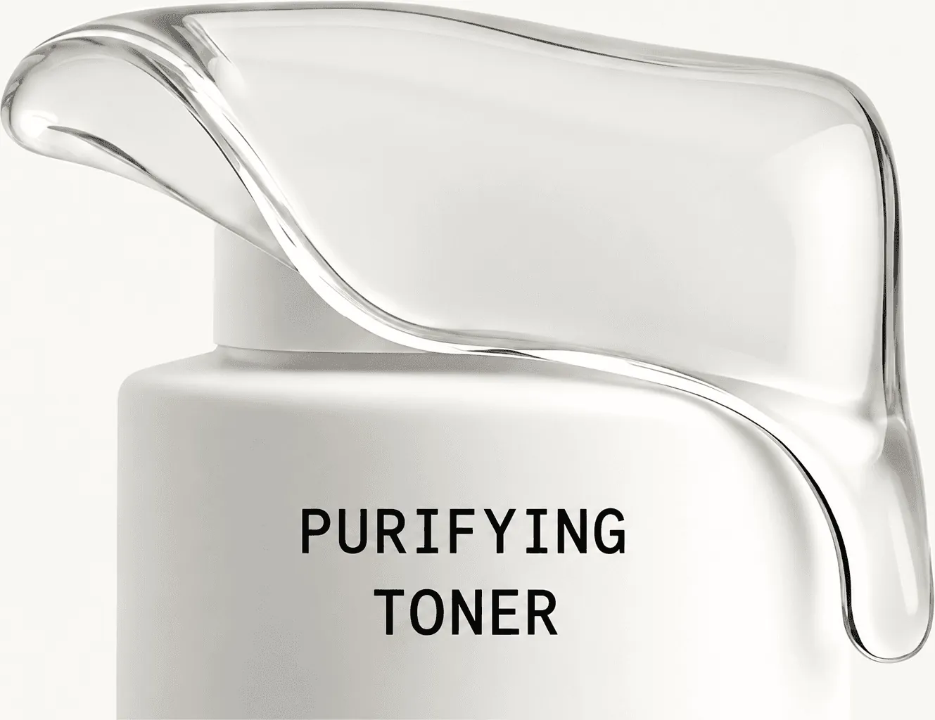 Close view of the Purifying Toner beneath a translucent skincare texture